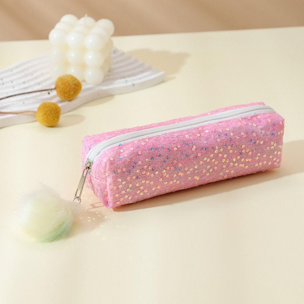 Large Capacity Sparkle Pen Bag Glitter Cosmetic Organizer Portable Pencil Storage Case Universal
