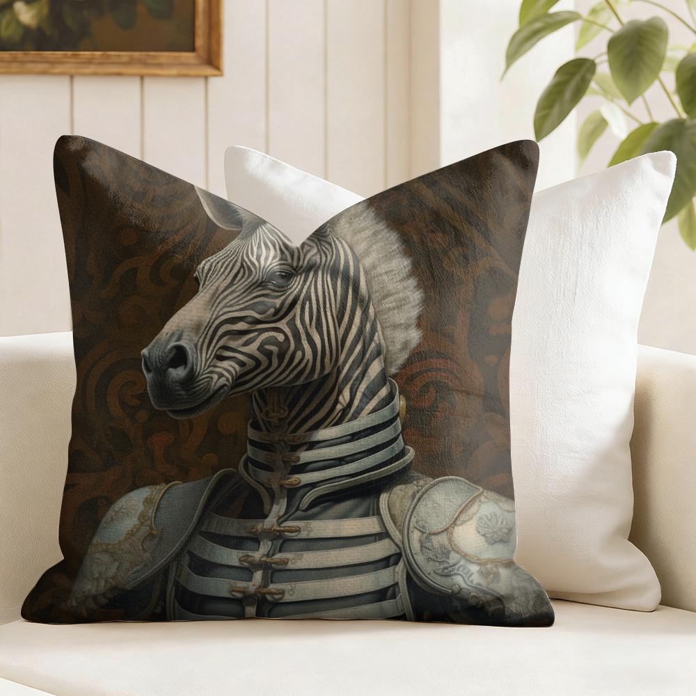 Zebra Dressed Up Portrait Cushion Cover Eco Linen Pillow Case DoubleSided Print Breathable Durable Zipper Home Decor Gift