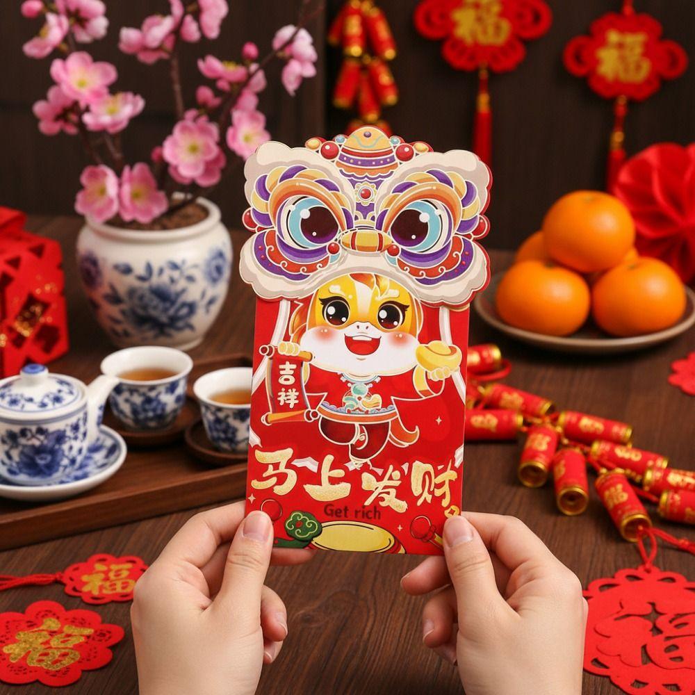 6pcs Thickened Lucky Money Bag Mixed Pattern Red Packet Cartoon Red Envelope  Wedding
