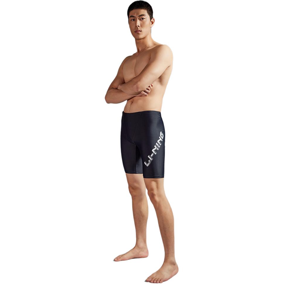 Li Ning Swimming Series Letter Mid Waist Прямые шорты для плавания Мужские купальные костюмы Черный ASLT087-1