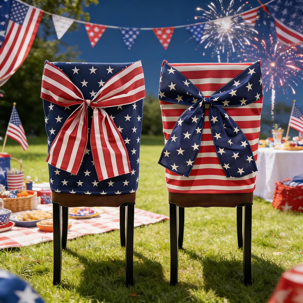 American Independence Day chair cover, digital printed bow dining chair cover, pillow cover, table flag, American style, five pointed star