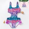 Girls' One-Piece Swimsuit: Gradient Fish Scale Design for Ages 3-12