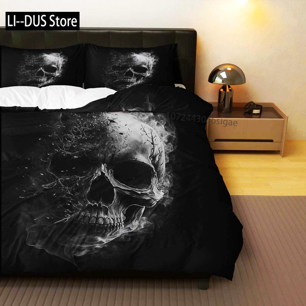 Duvet Cover Set Halloween Smoke Dark Horror Theme Halloween Bedding Set Perfect For Bedroom Living Room Photography Decoration.