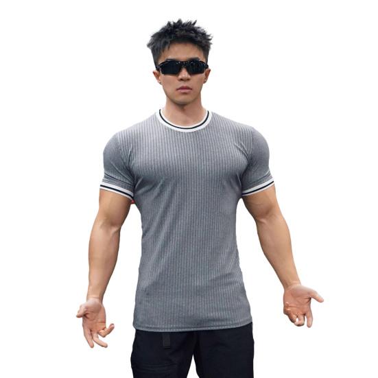Men's Elastic Muscle T-Shirt Round Neck Short Sleeve Fitness Top Slim Fit Casual Running Tee for Sports Gym Outdoors
