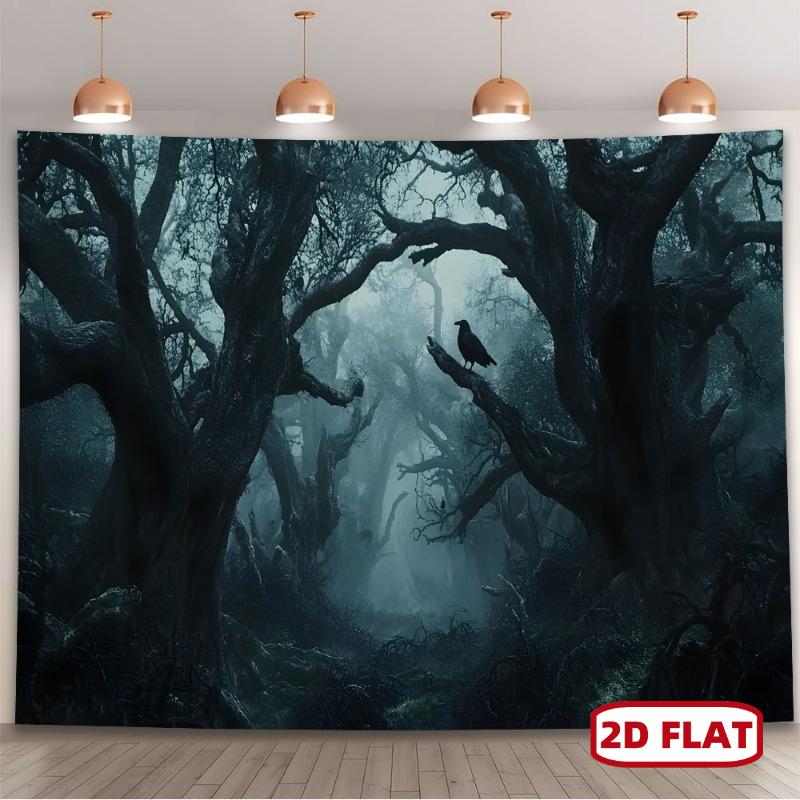 A 2D flat piece of a mysterious dark forest crow background fabric is suitable for birthdays.zyc