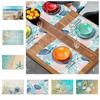 Seashells Linen Placemat Anti Slip Tableware Pad Summer Beach Placemat  Table Decoration