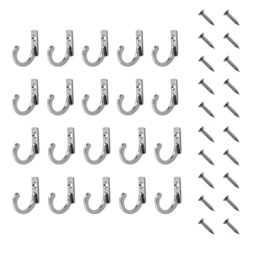 Modest Joy Antique-Style Wall Hooks with Screws, Simple and Cute, Set of 20 (Silver)