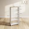 Multifunctional Natural Wood shelf with wheels, Slim design,  4 compartments, 45x15x91 cm, White