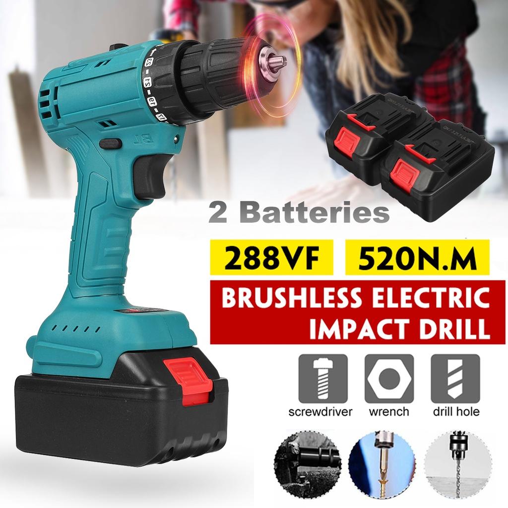 3 In 1 288VF 520N.M Brushless Electric Drill Impact Rechargeable Furnish Handheld Cordless Screwdriver with Lithium Battery
