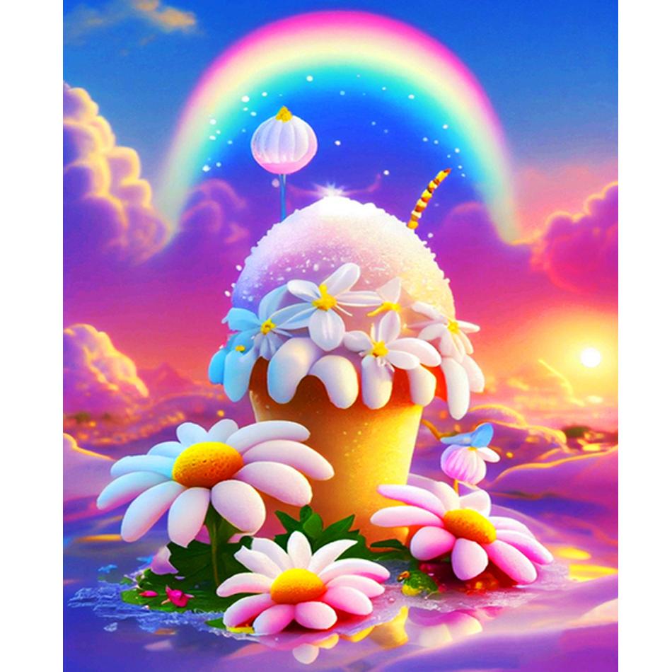 Рамка для рисования по номерам, наборы Радуга, мороженое, пейзаж, акриловая краска на холсте, цветок, ручная работа, поделки своими руками, настенная картина для домашнего декора 40x50