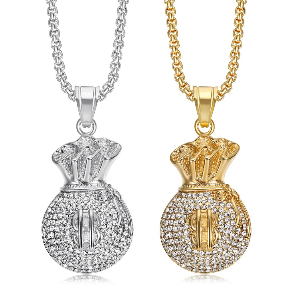 2026 Jewelry 18K Diamond US Dollar Money Bag Pendant Necklace