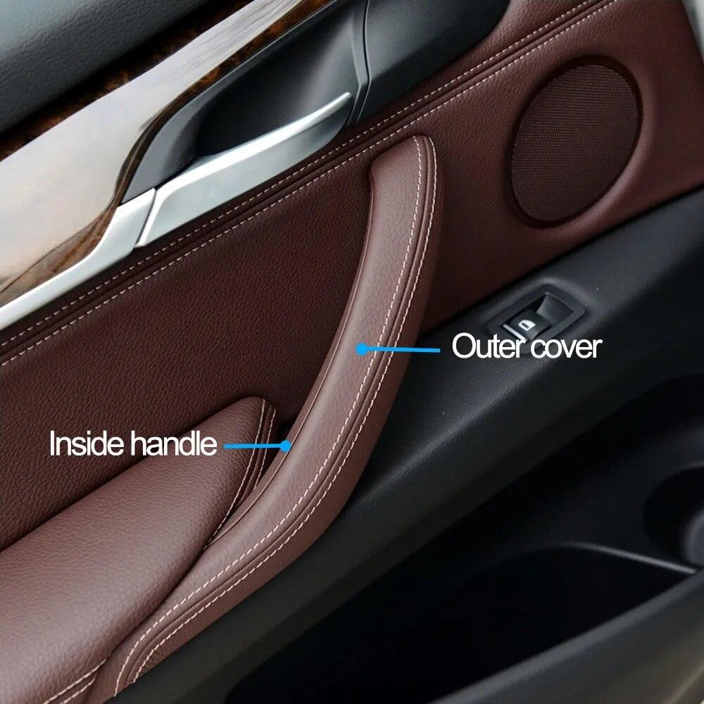 LHD Car Interior Left Right Passenger Door Pull Handle With Outer Leather Cover Trim Replacement For BMW X5 X6 F15 F16 2014-2018