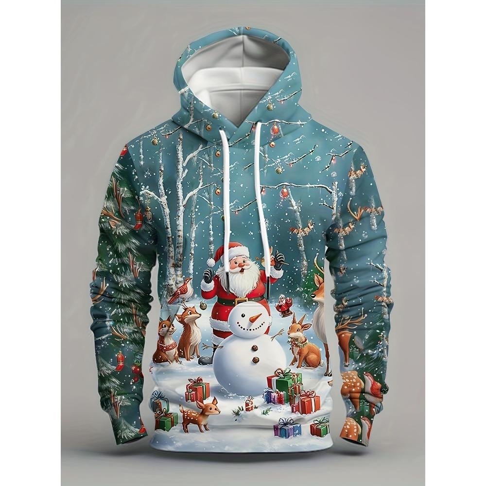 Худи с полной печатью Рождество Санта Клаус Лось Новинка Мужская Женская Повседневные Пуловеры Толстовки Одежда Рождественский Подарок Пуловеры со Снеговиком