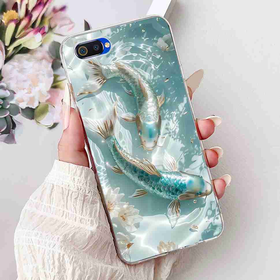 For Realme C2 RMX1941 6.1" Case Summer Fresh Mint Soft Silicone TPU Cover For Oppo Realme c2 C2 Luxurious Flowers Bumper Shell