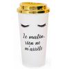 [R0927] - Plastic Transport Mug 'Diva - Sleeping Eyes' Golden White (In the Morning - Nothing Stops Me) - 17.5x7 Cm (350 Ml)