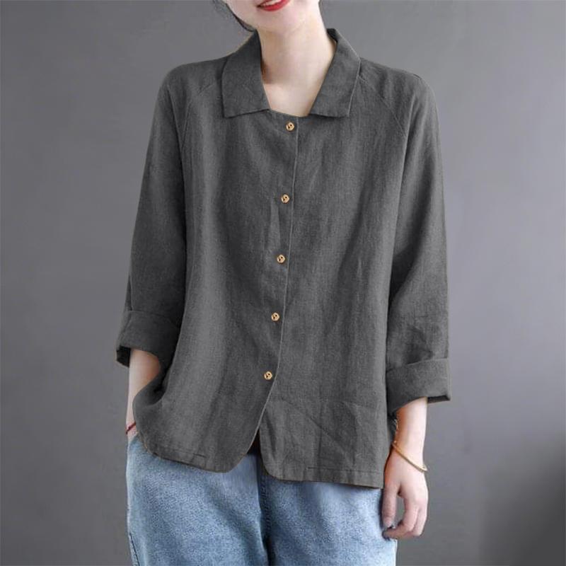 ZANZEA Женская повседневная хлопковая блузка свободного кроя с отложным воротником и рукавом 3/4