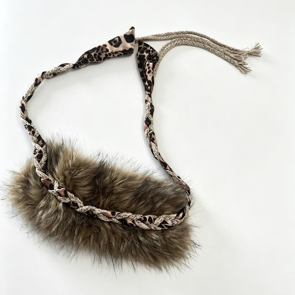 Fabric Decor Faux Fur Rope Belt Faux Fur Tassel Waist Belt Leopard Print Waist Belt For Women