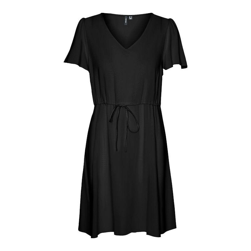 Черное платье с короткими рукавами и v-образным вырезом Женский VERO MODA