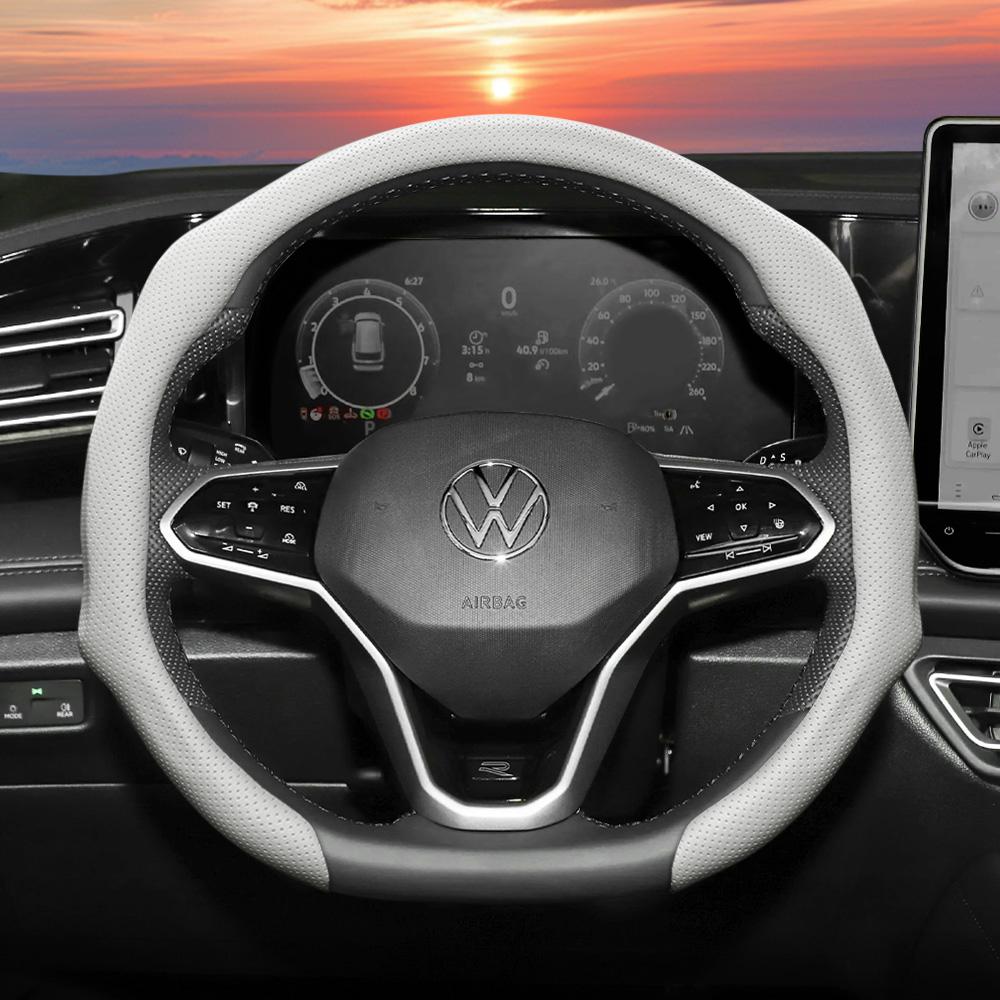 Подходит для Volkswagen Чехол на руль из перфорированной кожи, Нескользящий, Дышащий, Интегрированный защитный чехол Golf Passat Polo Jetta