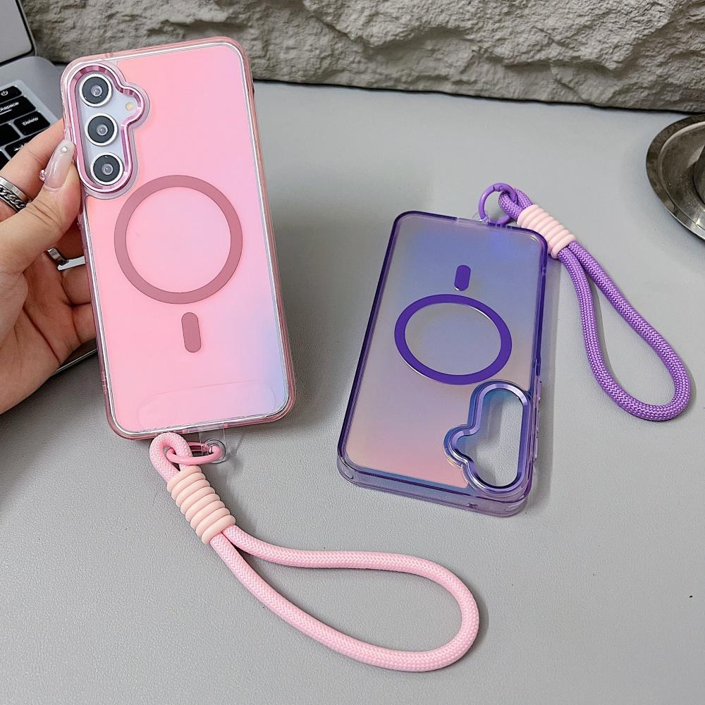 Магнитный чехол для телефона с изменением цвета для Samsung S26 S25 S24 S23 Ultra Plus S25 FE edge A56 A36 A26 Для Magsafe с ремешком Coque
