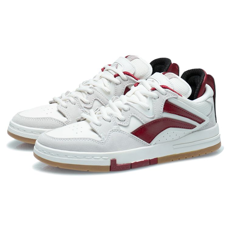 Li-Ning We Are Pro Non-Slip Wear-Resistant Low-Top Skate Shoes Women Sneakers White Gray Red AECR074-4