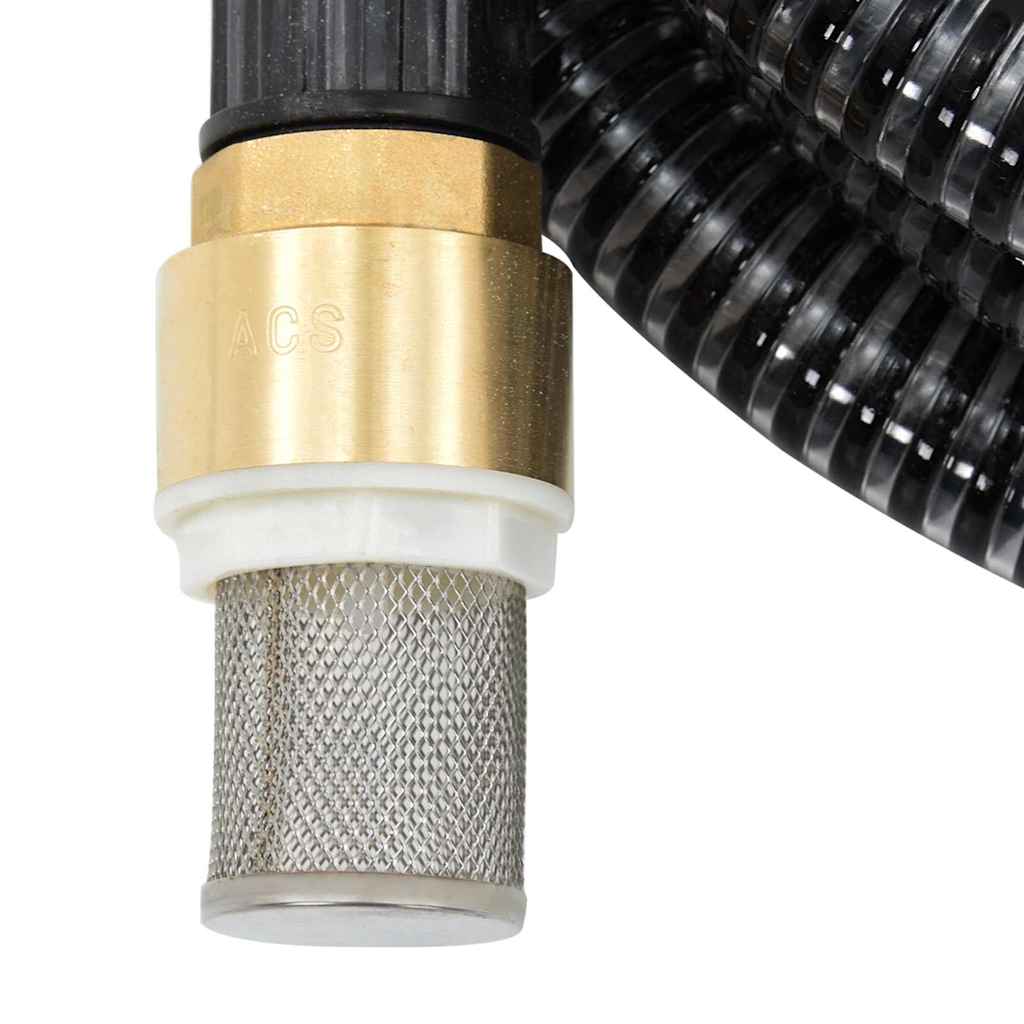 vidaXL Saugschlauch mit Messing-Anschlüssen Schwarz 1,1" 10 m PVC