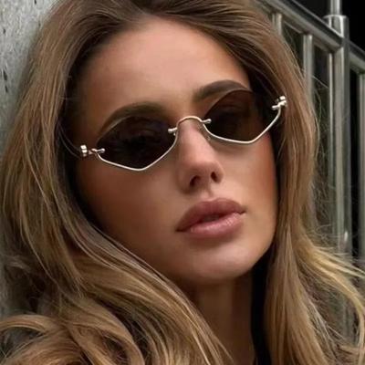 Стильные Компактные Многоугольные Солнцезащитные Очки Женские Люксовый Бренд Металлические Полуободковые Солнцезащитные Очки Женские Хипстерские сексуальные Кошачий Глаз Ретро