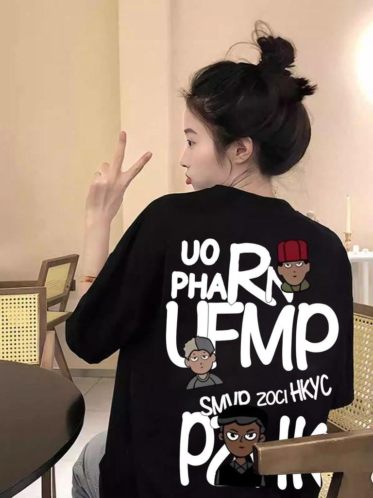 2025 Летняя женская футболка свободного кроя из чистого хлопка оверсайз с коротким рукавом для подростков