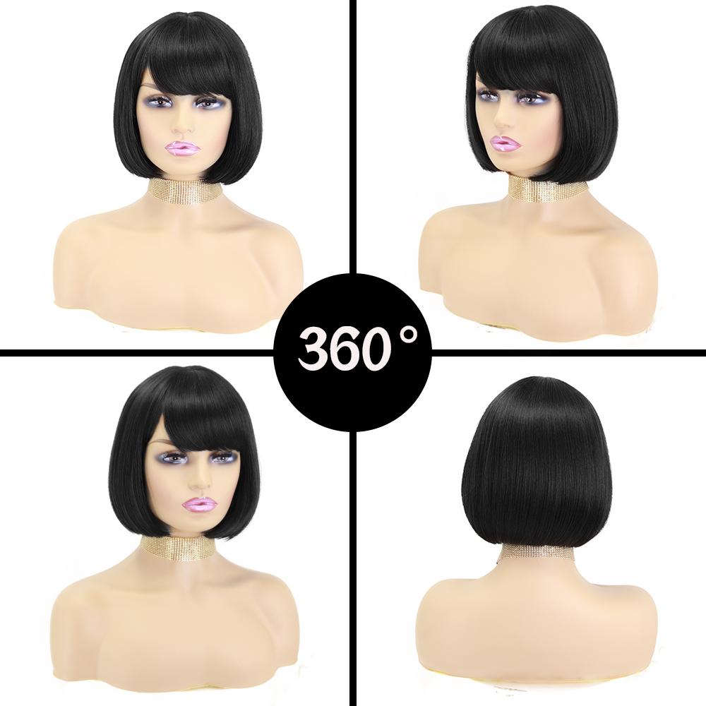MISS WIG Synthetic Short Bob Wig with Bangs for Women Black Brown Wig Lolita Cosplay Party Daily Wear