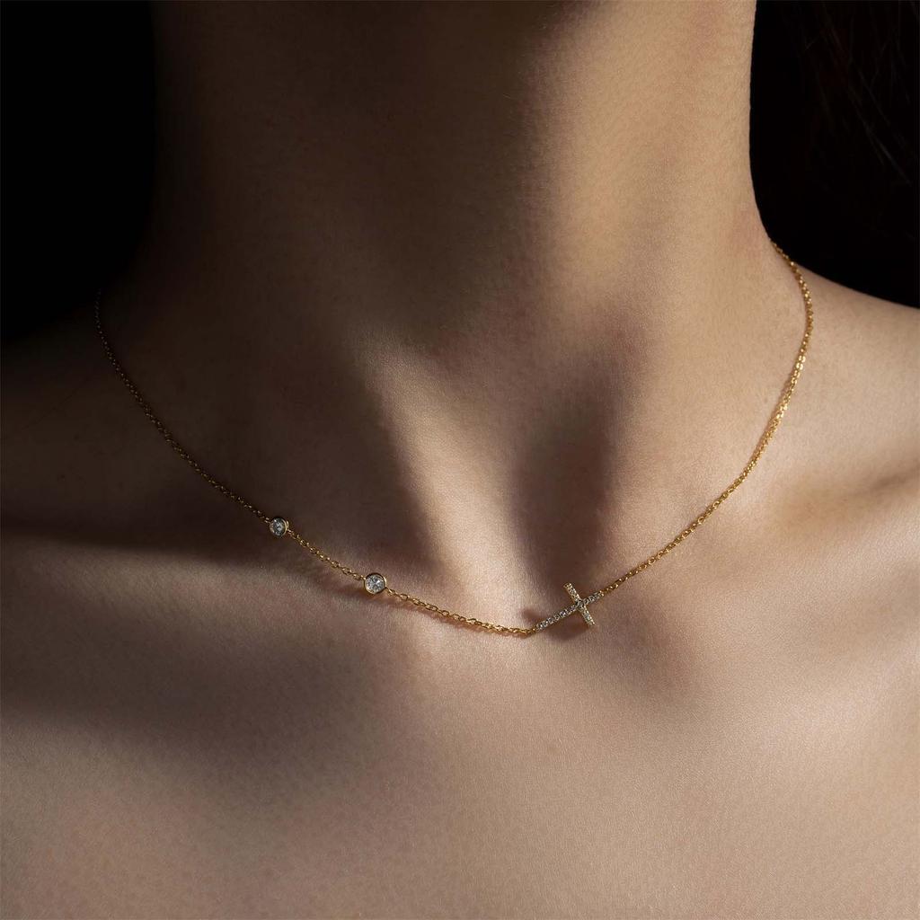 ANDYWEN Ожерелье с подвеской в ​​виде креста из 100% стерлингового серебра 925 пробы с двумя циркониями, женское роскошное классическое изысканное ювелирное изделие ко Дню святого Валентина