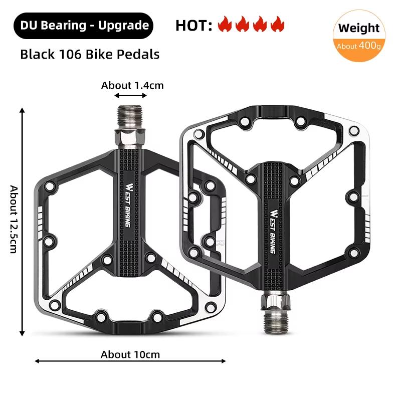 WEST BIKING Dual-DU/3 Bearing Bicycle Pedals Waterproof Wide Anti-Slip Platform Aluminum Alloy Bike Pedal for Mountain Road Bike 6
