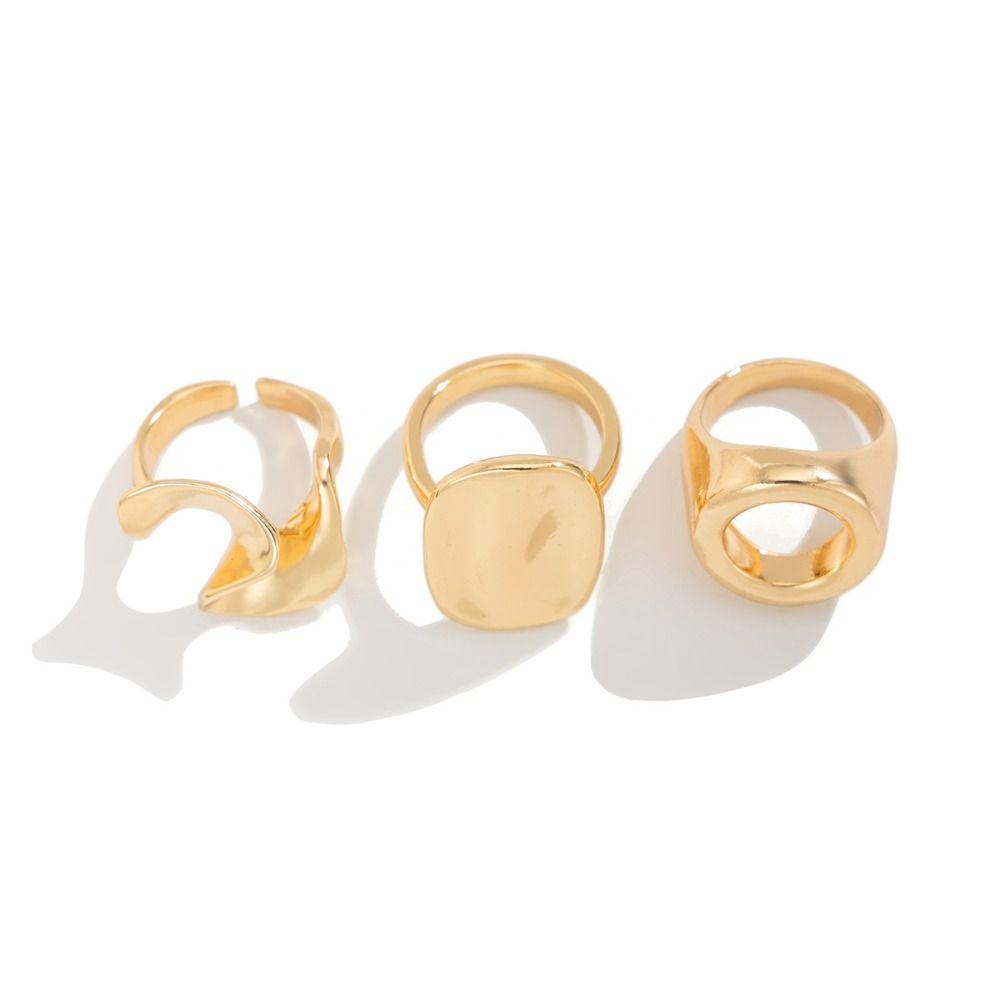3pcs/set Retro Irregular Open Ring Personality Knuckle Joint Ring Fashion Hollow Square Ring Couple