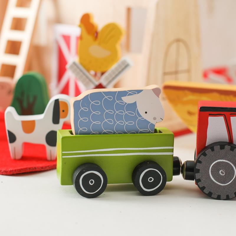 Детская деревянная игрушка Монтессори Детские строительные блоки Тема фермы Игры на складывание животных Детская практическая способность к балансу Игрушка для складывания Подарок