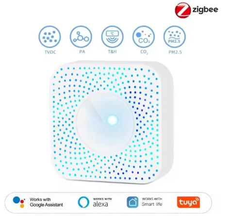 Tuya ZigBee 6-в-1 Умный Wi-Fi Детектор Качества Воздуха PM2.5 Формальдегид ЛОС CO2 Температура Влажность Датчик Воздушной Камеры Через Alexa