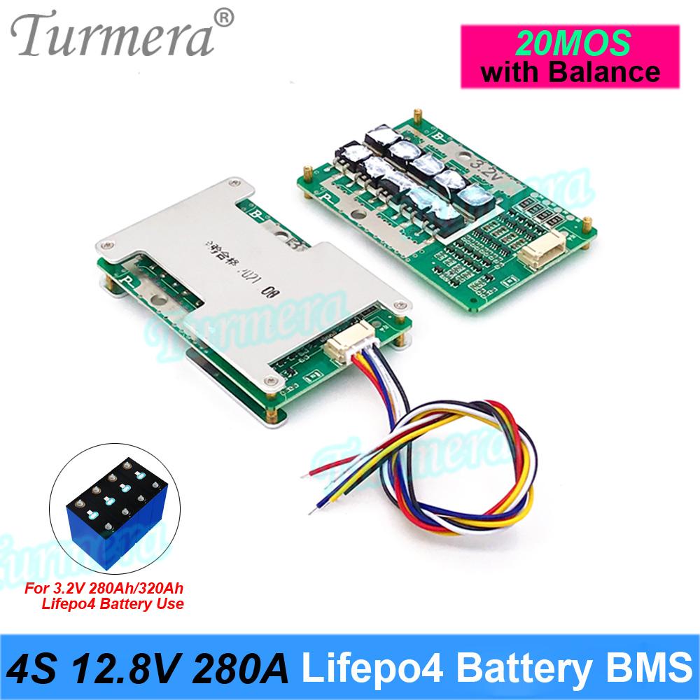 Turmera 4S 12.8V 200A 280A 320A Плата защиты BMS для балансировки аккумуляторов Lifepo4 Использование в аккумуляторах Lifepo4 3.2V 100Ah 200Ah 280Ah 320Ah