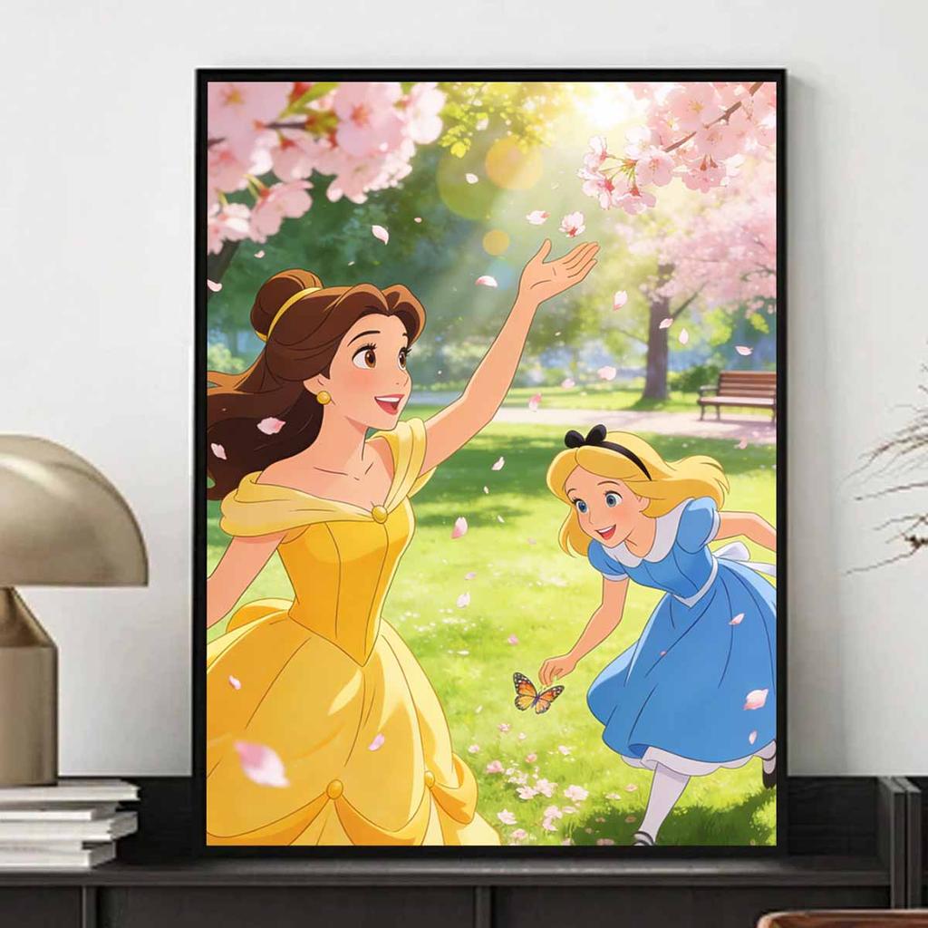Disney diamond painting Belle and Alice in garden cherry blossom art painting handmade diy5D home decoration gift