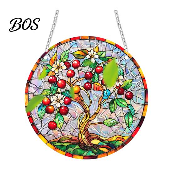 Porch Hanging Decoration Stained Glass Style Window Hanging, Colorful Sun Catchers for Wall Windows, Acrylic Ornament Suncatcher Decor with