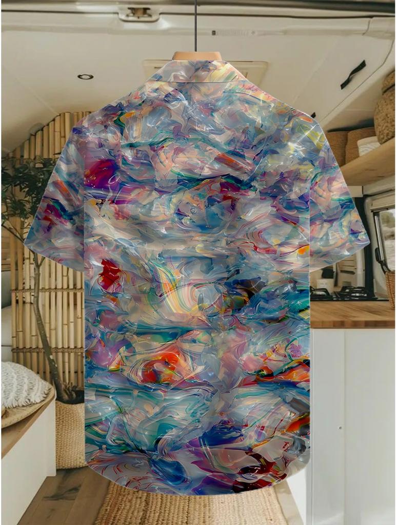Fashion Tropical Colorful Pattern Print Men's Casual Shirt - Short Sleeve Button Design, Summer Outdoor and Leisure Wear