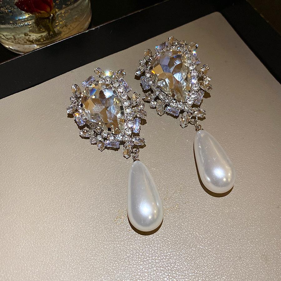 Серьги-подвески с инкрустированными стразами и жемчугом в виде капли воды для женщин, преувеличенные модные темпераментные серьги-капли, циркон высокого класса