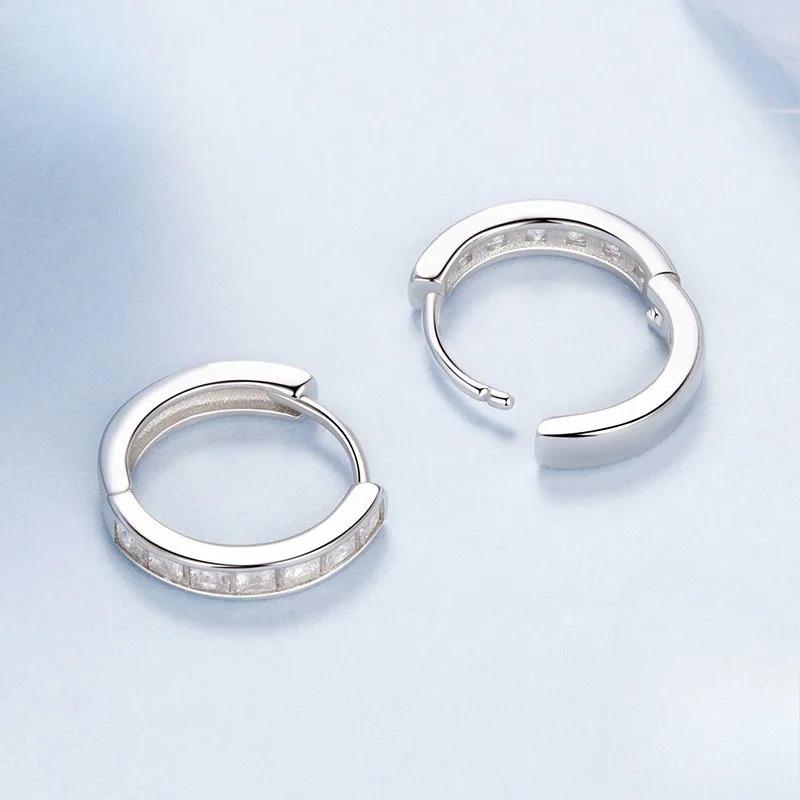 Серьги-кольца из стерлингового серебра 925 пробы с круглыми цирконами для женщин, простые геометрические круглые серьги, ювелирные изделия для вечеринок, свадебные подарки