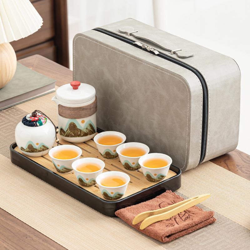 Travel tea set Outdoor portable Kung Fu tea set Ceramic Kuaike cup Office teapot Business gift