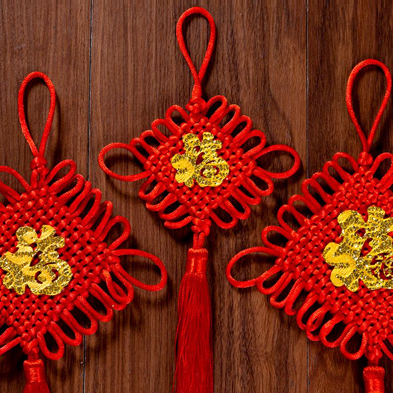1pc Chinese Knot 2025 Spring Festival Ornaments Handmade Tassels Ornaments Home Decor with Fu Character Hanging Pendant
