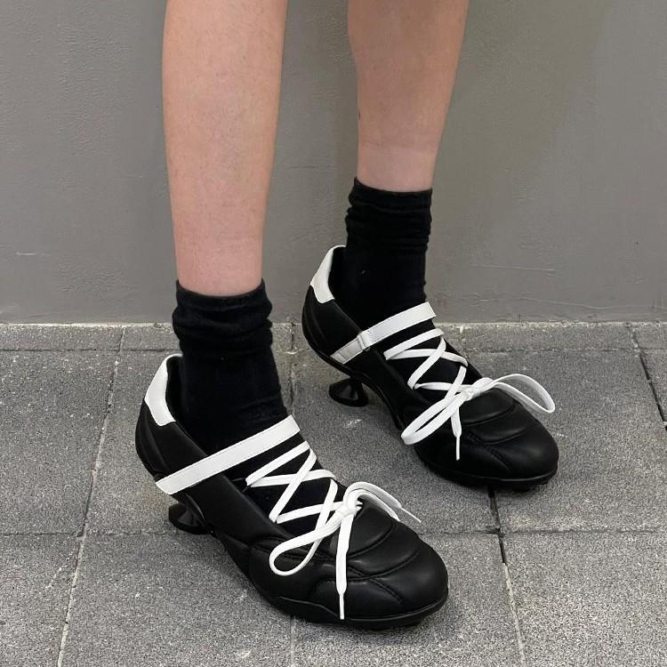 Версия из овчины~ Межзвездная серия серебристые шнурки бант спортивный стиль балетки нишевая кожа туфли-лодочки на высоком каблуке женские