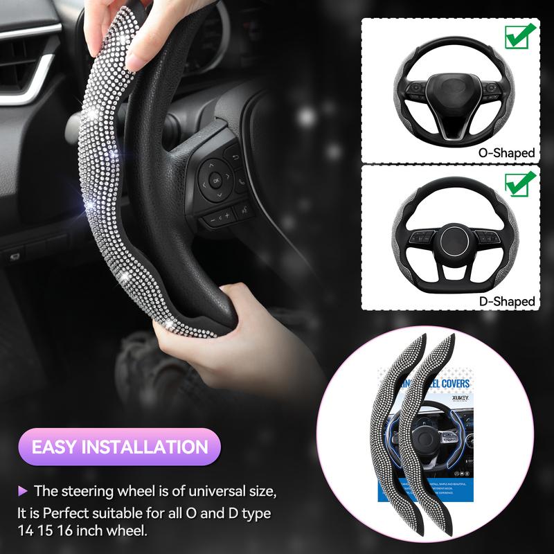 Universal 38cm Bling Crystal Steering Wheel Cover Sparkling Rhinestone Non-Slip Grip Protector for Car Decoration afety 1Pair