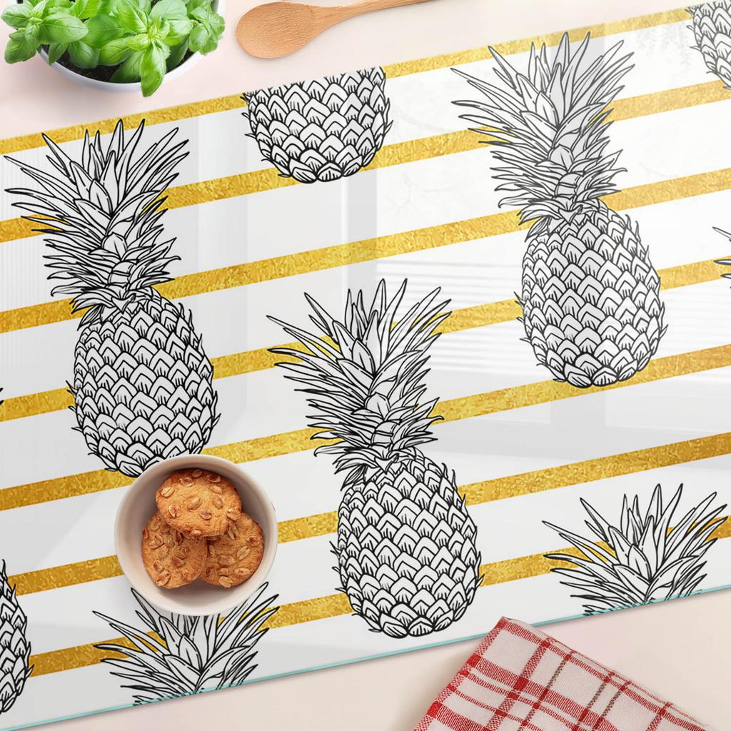 Kitchen Multifunctional Decorative Glass Board Pineapple Strips 80x52 cm
