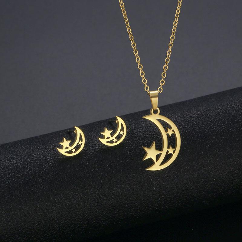 Hip Hop Geometric Necklace And Earrings Set For Women High Gloss Jewelry Set