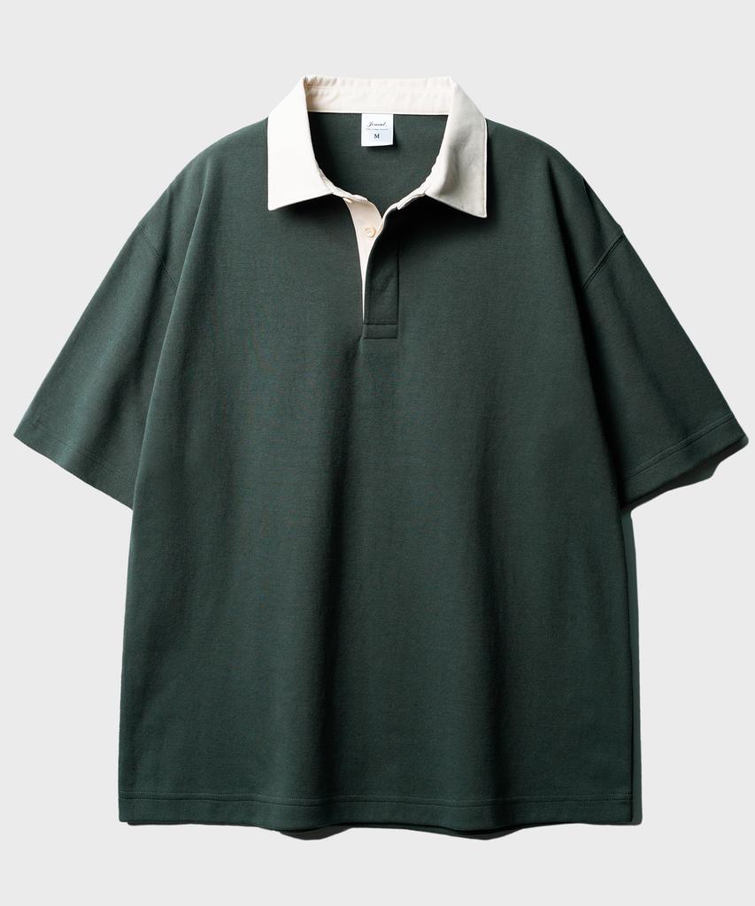 JEMUT Work Oversized Collared Short Sleeve T-Shirt Ash Khaki Sost2568