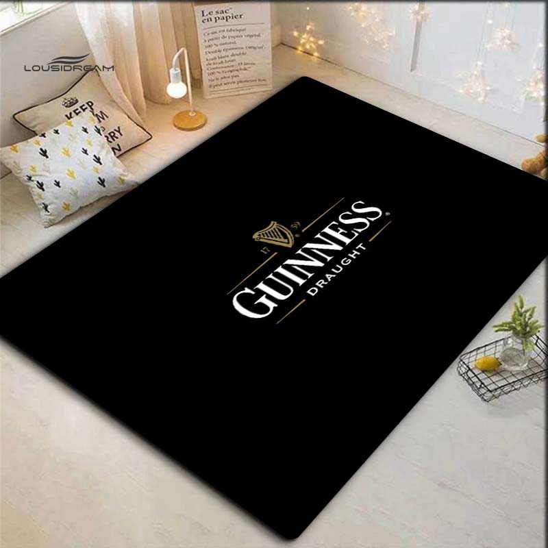 Guinness Draught Harp Logo Black Background Area Rug, Non Slip Soft Floor Mat Bar Home Decor Carpet