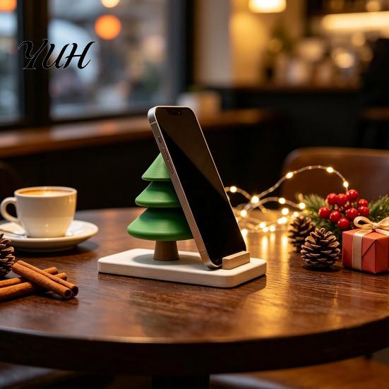 Christmas Gift for Colleagues Tree Phone Stand, 3D Printed Creative Desk Holder Cell Festive Table Decoration Phone, Holiday Desktop Decor Home Office