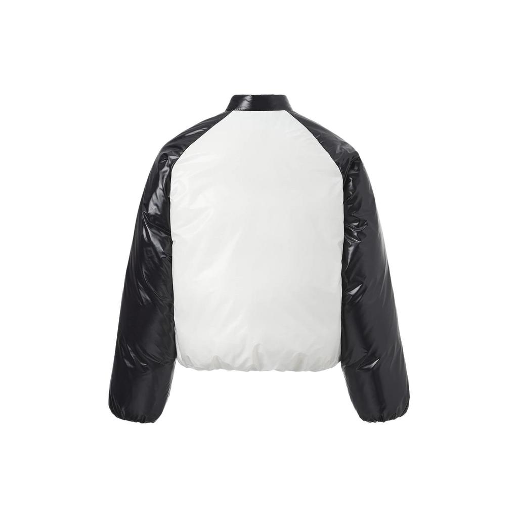 Li Ning Sports Lifestyle Series Color-blocked Stand Woollow Short Down Jacket Women Outwear Off-White Black AYMT368-1